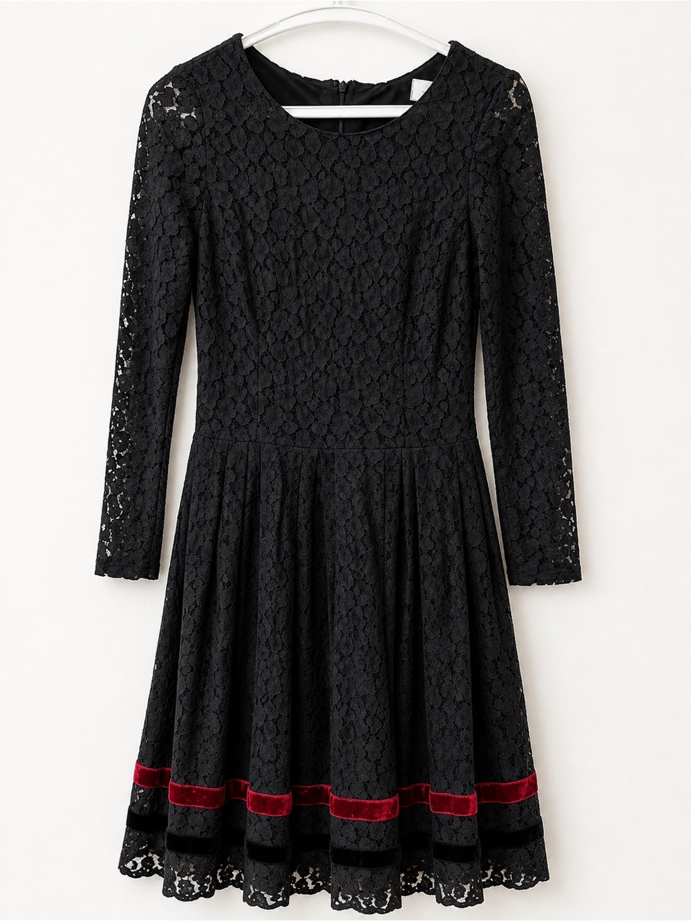Vassallo Black Lace Velvet Trim Fit & Flare Dress Size 6